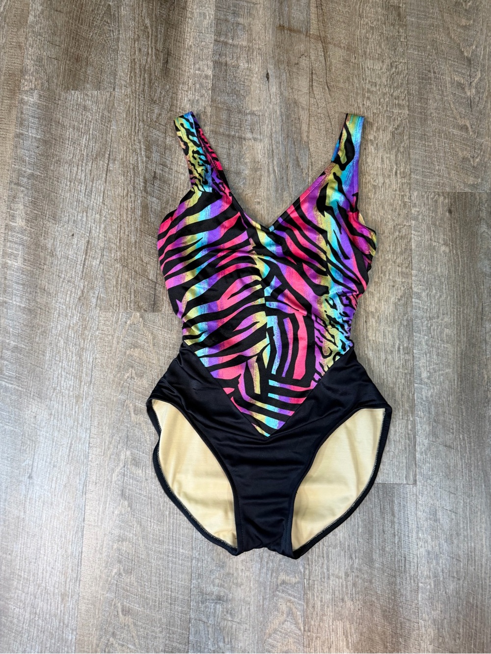 Vintage The Slim Suit Rainbow Zebra Print One Piece Swimsuit Size 8 USA Made